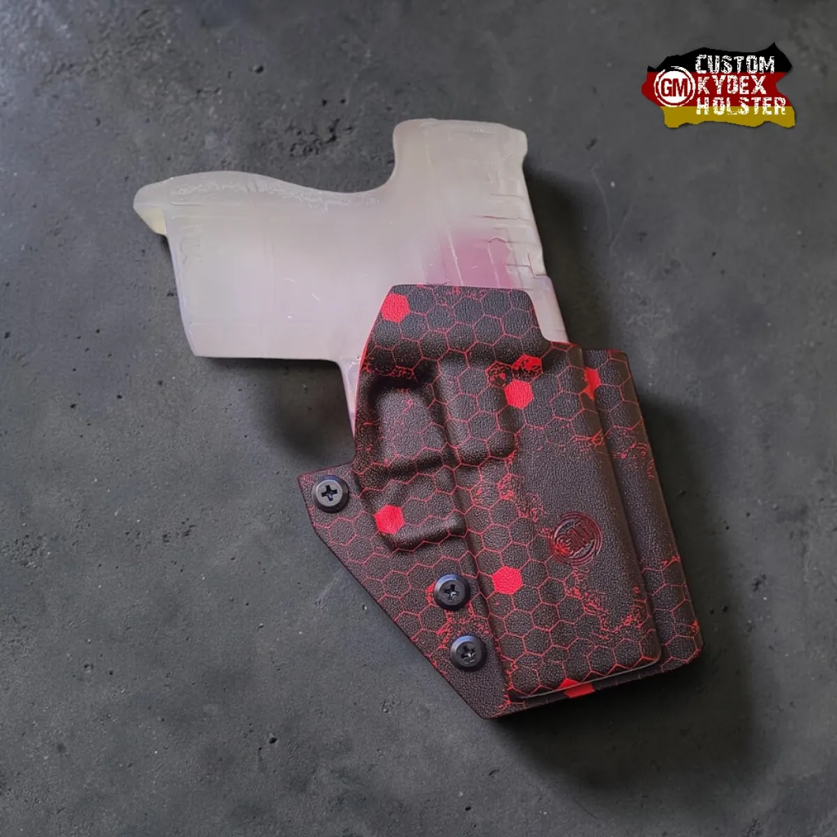 Maßgefertigtes OWB Kydex Holster Gear Maniacs GM Alpha für Heckler & Koch SFP9 CC OR, taktisches Hexagon-Design